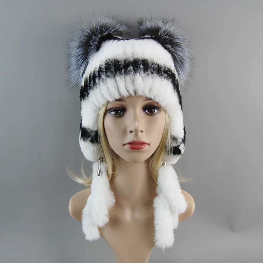 Winter Hats For Russian Women Real Rabbit Fur Knitted Hats Handmade Rabbit Fur Rex Warm High Quality Rabbit Fur Hats