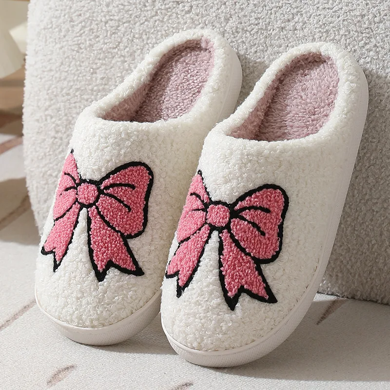 

Women's Slippers Winter Indoor Elegant Beauty Bow Home Warm Soft Sole Good Breathability Comfortable Leisure Lady Bedroom Shoes