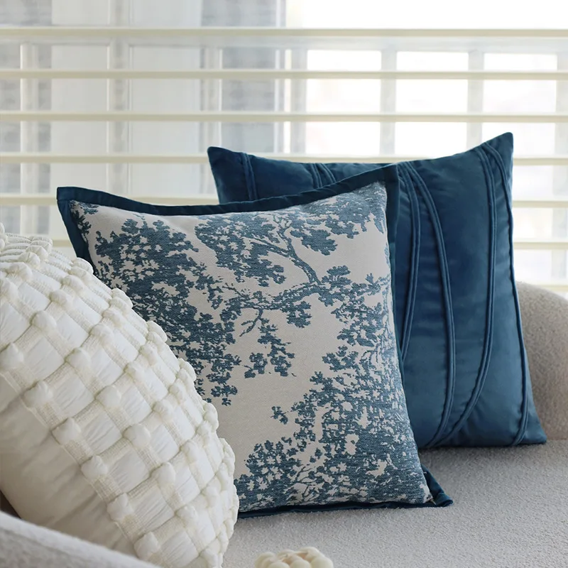YJQ blue pillowcase sofa model room hotel homestay bay window cushion