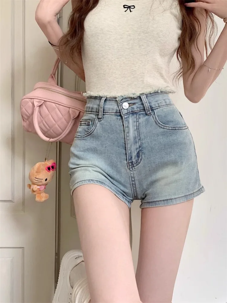 ADAgirl Bow Embroidery Cowboy Shorts for Women Washed High Waisted Wide Leg Short Pants Summer Sexy Girl Fashion Slim Jeans Chic