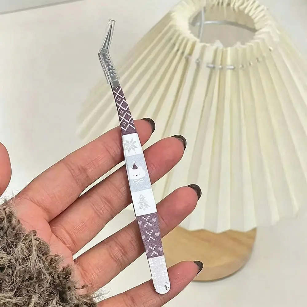 Stainless Steel Curved Stickers Tweezers High Precision Cartoon Lashes Extension Tweezer Anti-static Bean Tweezers