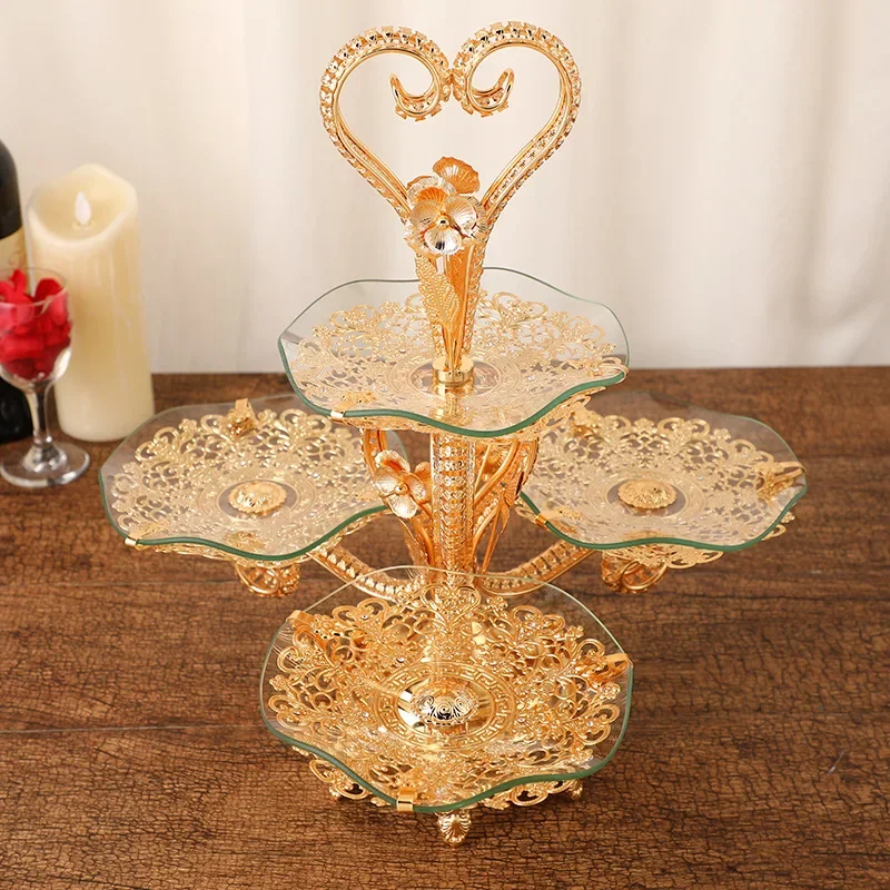 European Style Fruit Bowl Fashion Creative Two Tier Four Plate Pastry Plate Cutout Atmosphere Luxury Fruit Bowl Wholesale