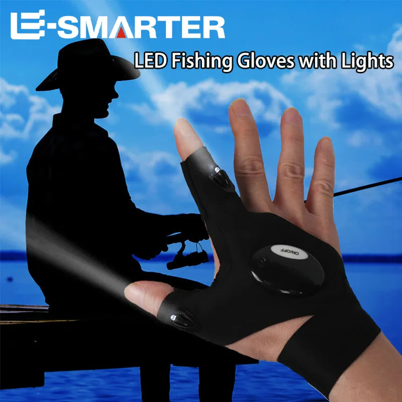 Outdoor Waterproof Night Fishing Bait Cycling Running Flashlight LED Half Finger Glove for Men Women Durable Fingerless Gloves