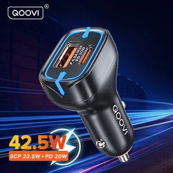 QOOVI 42.5W Car Charger PD USB Type C Fast Charging For iPhone 17 Pro Quick Charge 3.0 Car Phone Charger For Xiaomi Samsung POCO