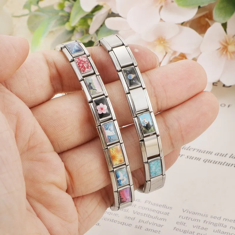 Funny Cat Read Newspaper In The Toilet Flowers Italian Charm Links Fit 9MM Stainless Steel Bracelet Women DIY Making Jewelry