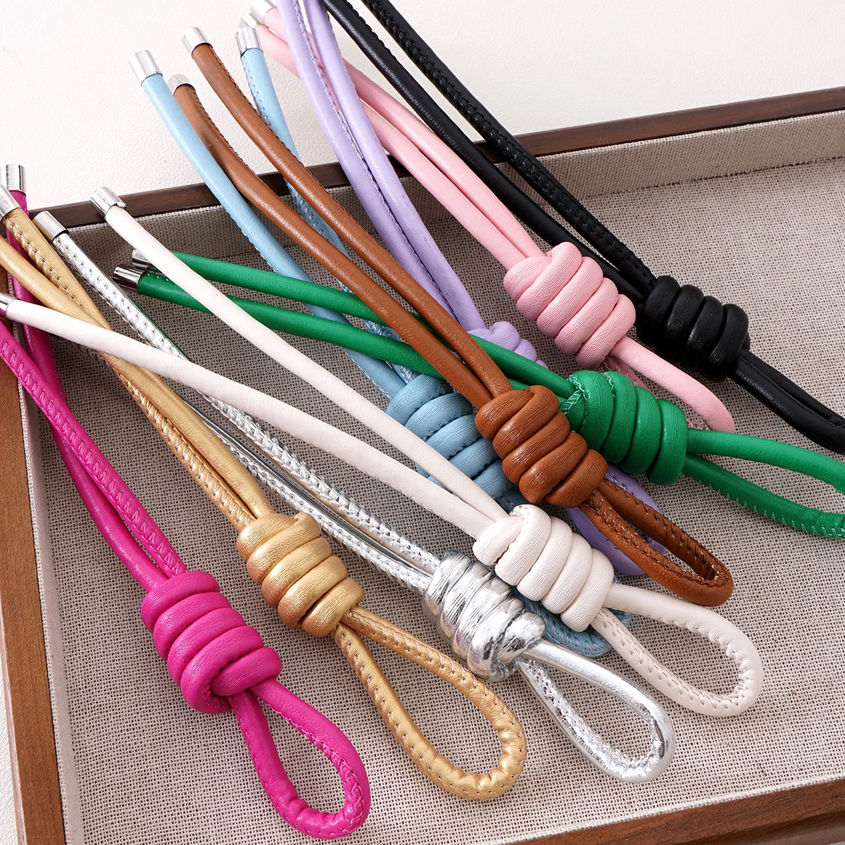 1pc Colorful PU Faux Leather String Lanyard Keychain for DIY Phone Case Decoration Key Chains Friend Couple Gift