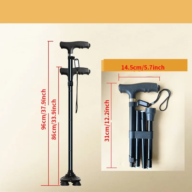 

Aluminum Folding Trekking Pole with LED Light, Multi-Functional Anti-Slip Hiking Stick for Elderly, Ankle-Designed Grip