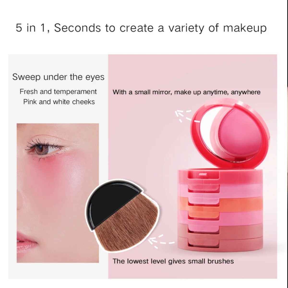 Trucco in polvere compatta con fard multistrato a 5 colori - Fondotinta base viso Cosmetici per guance in polvere pressata con pennello
