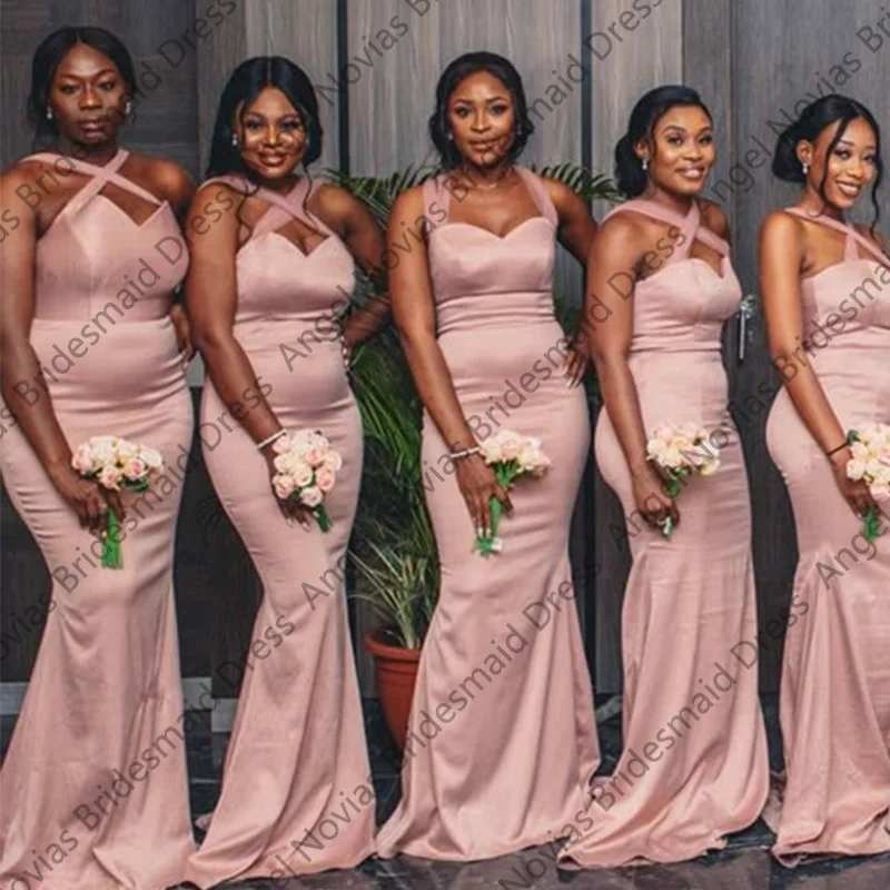 

Wedding Guest Party Gowns Long Light Pink Bridesmaid Dresses Customized vestido de madrinha de casamento
