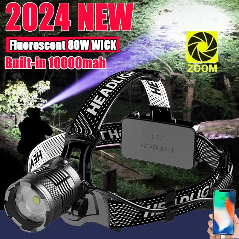 

2024 Newest Powerful LED Headlamp 800W LED IR Sensor Rechargeable Headlight 3500M Super Bright Head Flashlight Fishing Lantern