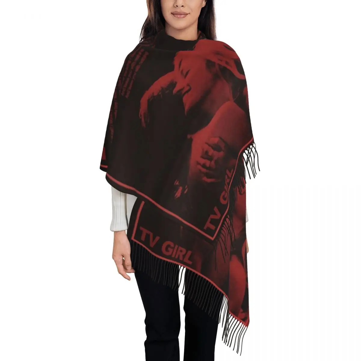 Custom Lady Large Lovers Rock Scarves Women Winter Thick Warm Tassel Shawl Wrap TV Girl Scarf