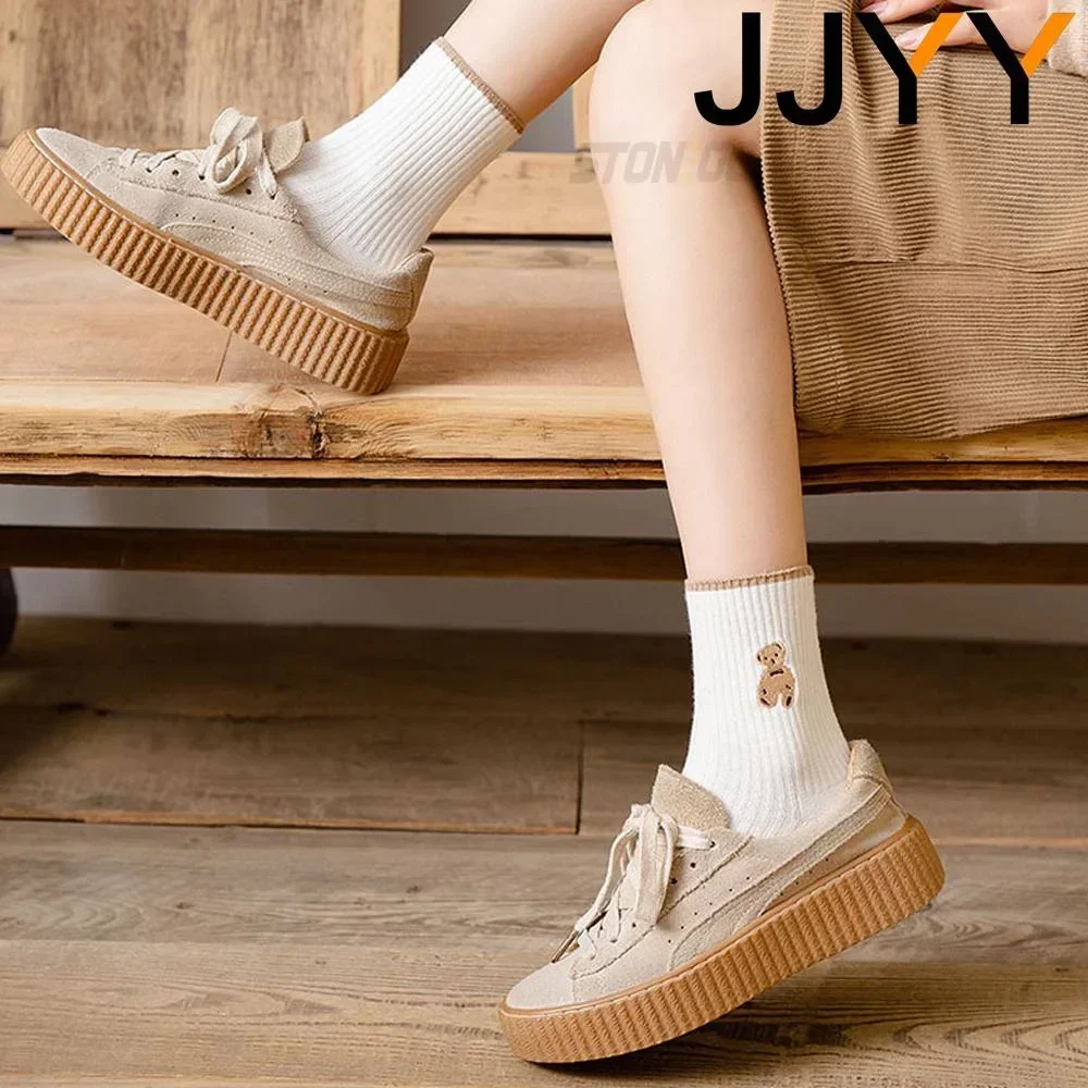 موضة بلون الدب جوارب أنبوبية متوسطة عالية الجودة الخياطة الجوارب الخريف الشتاء جوارب قطنية طويلة للرجال والنساء