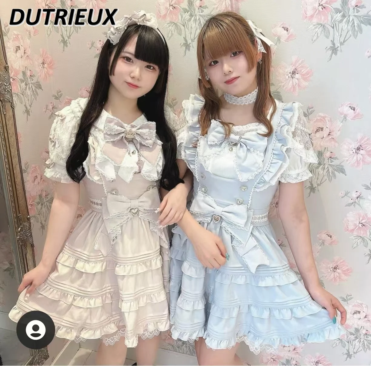 Spring and Autumn Popular Cute Layer Cake Strap Short Skirt Japanese Lolita Sweet Girl Bow High Waist Slimming Y2k Skirts