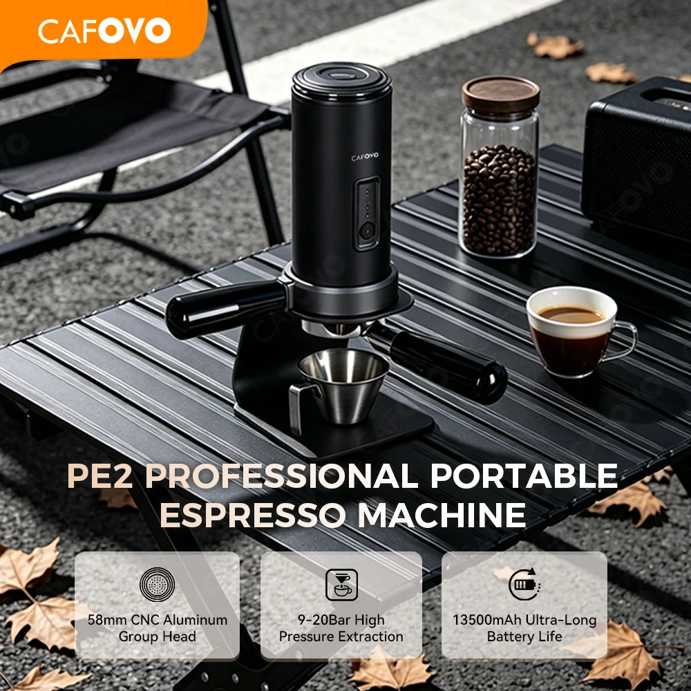 CAFOVO PE2 Wireless Portable Espresso Machine 58mm Bottomless Portafilter Powered Coffee Maker for Camping Travel Home Office