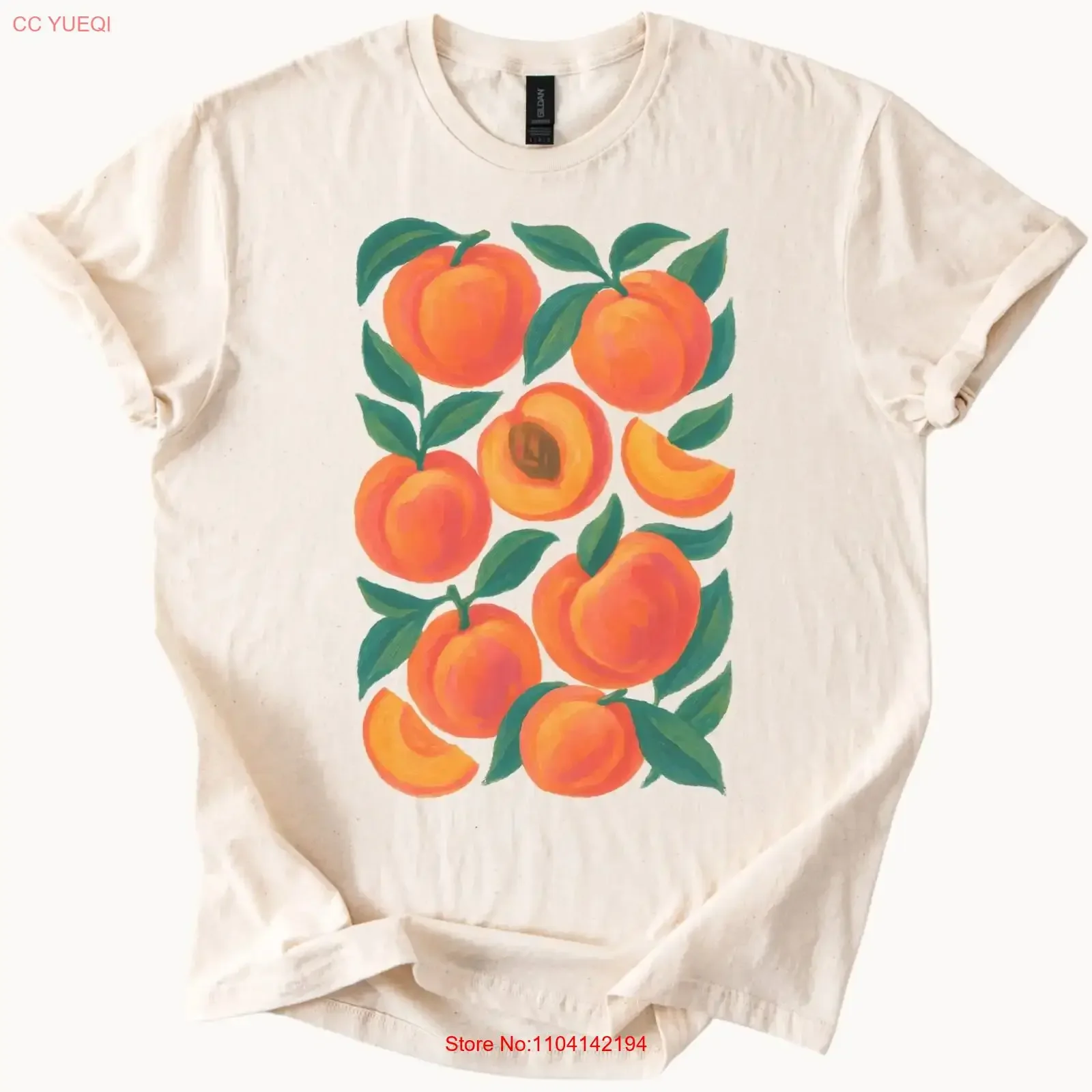 Peach Art T Shirt Hand Painted Fruit Summer Peachy vintage Washed Unisex Breathable homme Comfortable designer clothes