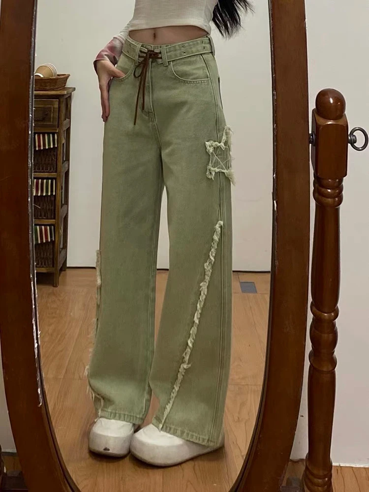 

Ретро-джинсы с вышивкой в американском стиле, женские, весна-осень, свободные, широкие штанины, с высокой талией, длинные брюки