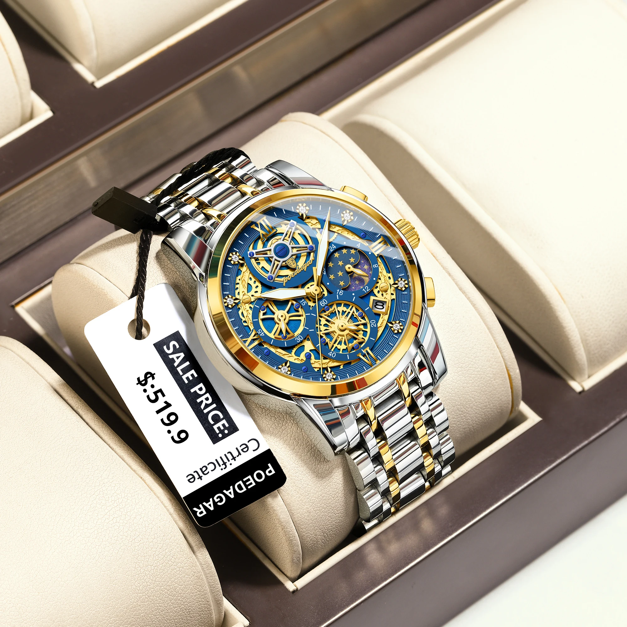 POEDAGAR Fashion Watch For Men Waterproof Luminous Chronograph Date Stainless Steel Man Watch Luxury Sports Men's Quartz Watches