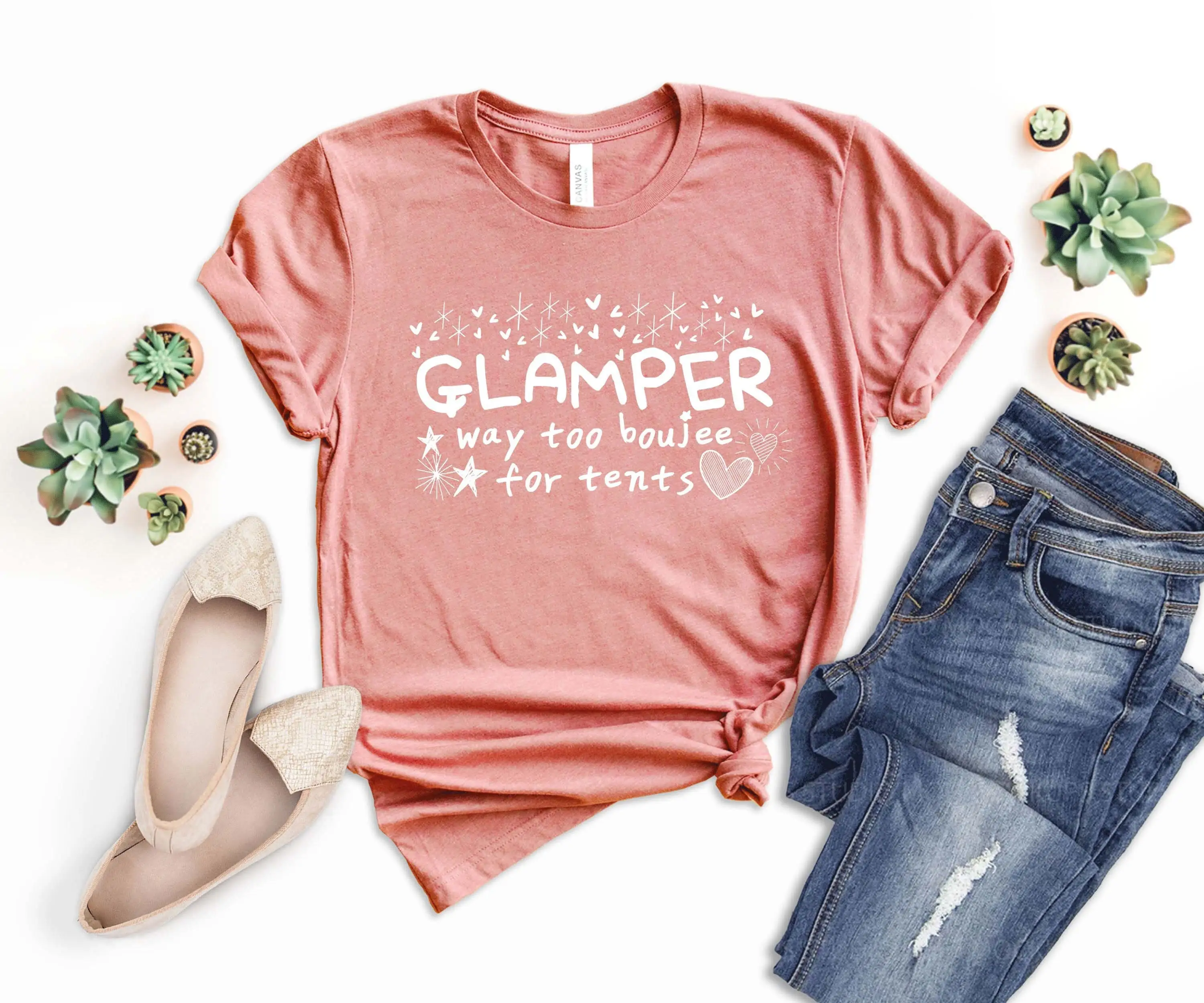 Glamper Way Too Boujee For Tents Camping T Shirt Glamping Wife Mom Hiking Nature Lover Rv