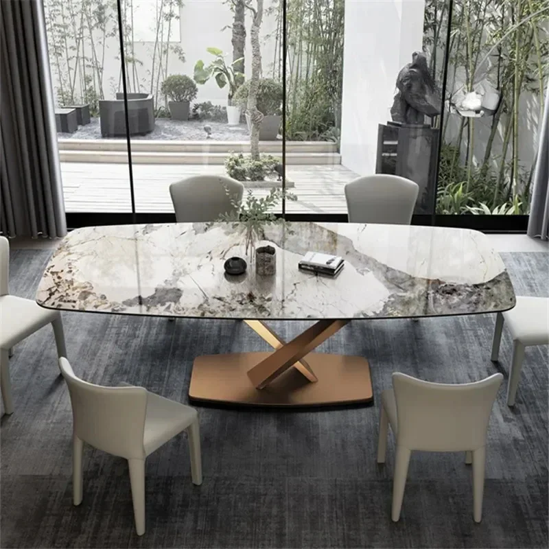Light Luxury Stone Plate Dining Tables and Chairs Set Modern Simple Small Apartment Home Marble Dining Table Dining Table