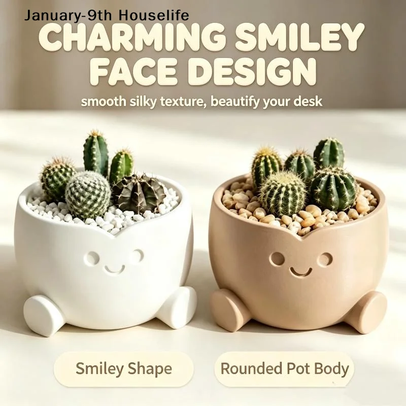 3D Printed Cute Smiling Figure Planter Pot Mini Indoor Flower Pot Desk Decor Home Office Gardening GiftJanuary-9th Houselife
