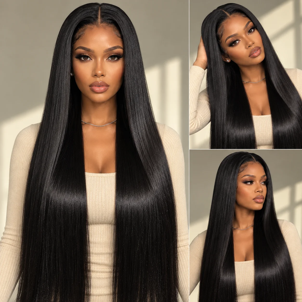 13x4 Lace Front Synthetic Wig 28 Inch Silky Straight Black Wig, Heat Resistant, Tangle Free, Glueless Long Straight Lace Wig for Women