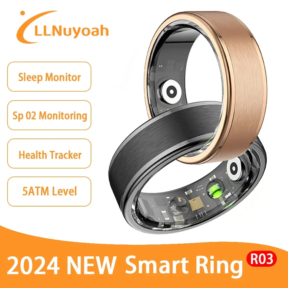 LlNuyoah R03 Smart Ring Sleep Health Monitoring IP68 & 3ATM Waterproof Multi Sports for IOS and Android Men Women Smart Ring