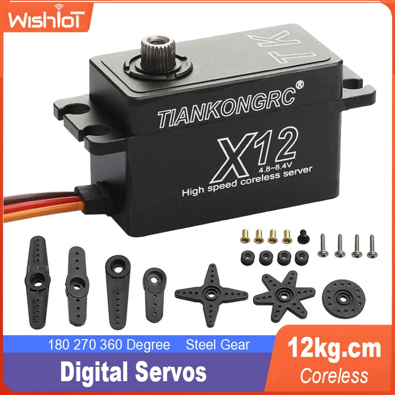 12KG Digital Servos X12 Short Body Coreless 25T Stainless Steel Gear High Speed Full Metal Servo for 1/8 1/10 RC Model Car Truck