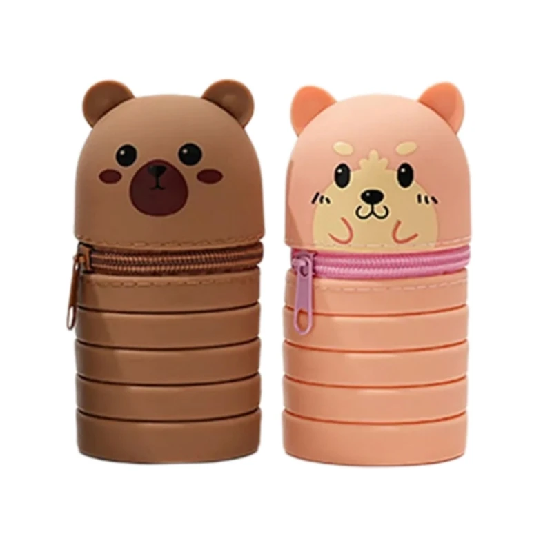 2Pcs Cartoon Pen Case Telescoping Pencil Bag Zippered Pen Pouches Pencil Case