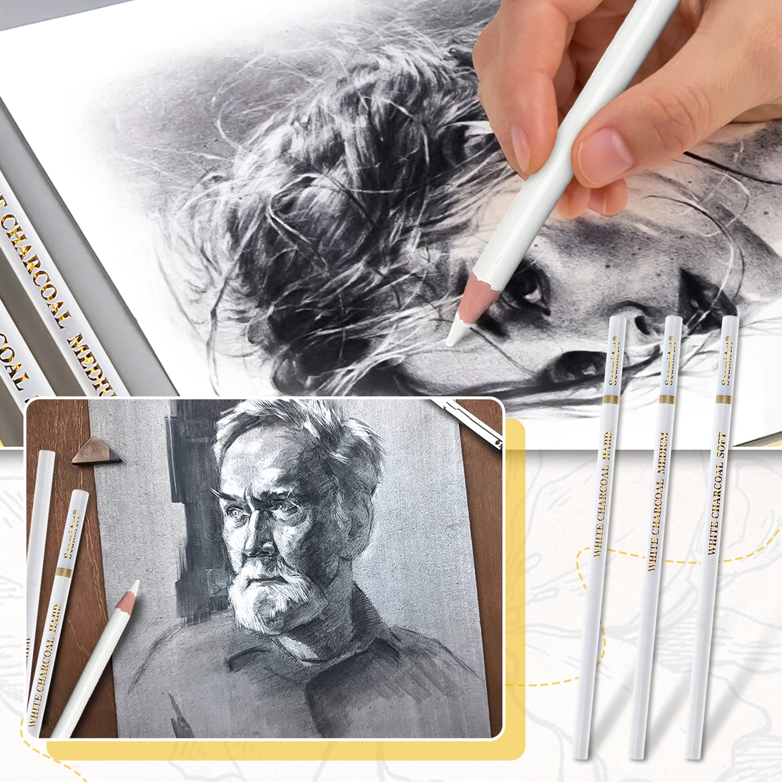 3-pack professionele schetspotloden voor schetsen, schilderen, soepele kwaliteit, duurzame loodmarkeerstift, houtskoolpotloden