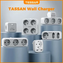 TESSAN Multi Outlets Wall Power Strip with USB Ports EU KR Multiple Wall Socket Power Adapter with Overload Protection for Home