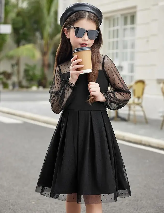 Amazon Summer Cross-Border Long Sleeve Girls Dress Mesh Princess Dress Children's Lace Performance