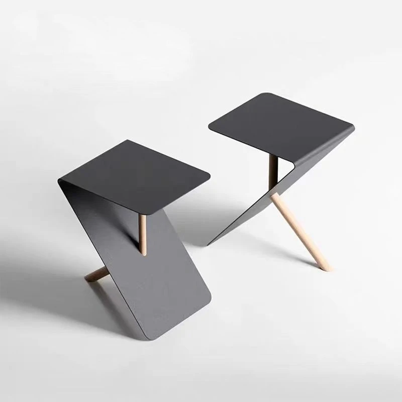 Stainless steel wooden stick Z-shaped outdoor table Small apartment indoor simple black edge few