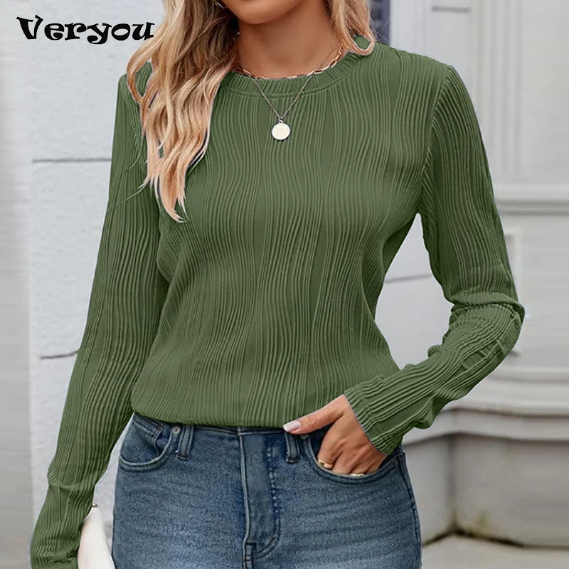 Women Fashion Long Sleeve T-Shirts Tee O Neck Slim Blouses For Women Autumn Casual T Shirt Office Tops Tee