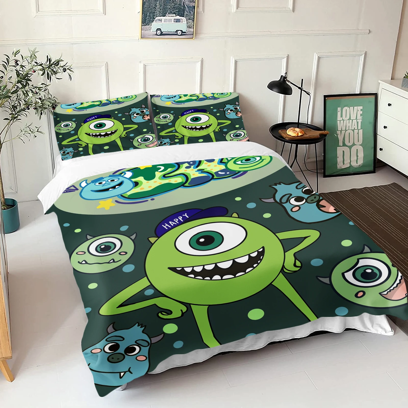 

James P. Sullivan Monsters Universi 3D Children'S Couple Bed Bedding Set Cute Printed Cartoon Quilt Cover 100% Polyester