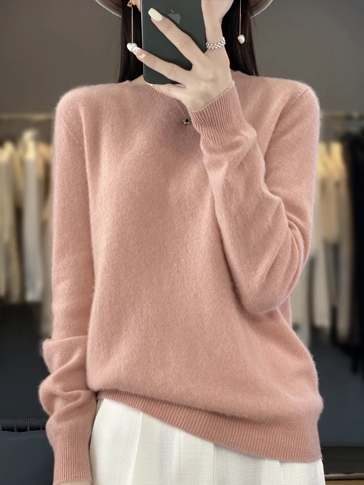 New autumn and winter 100% Merino pure color O-neck cashmere sweater women\'s casual knitted top pullover