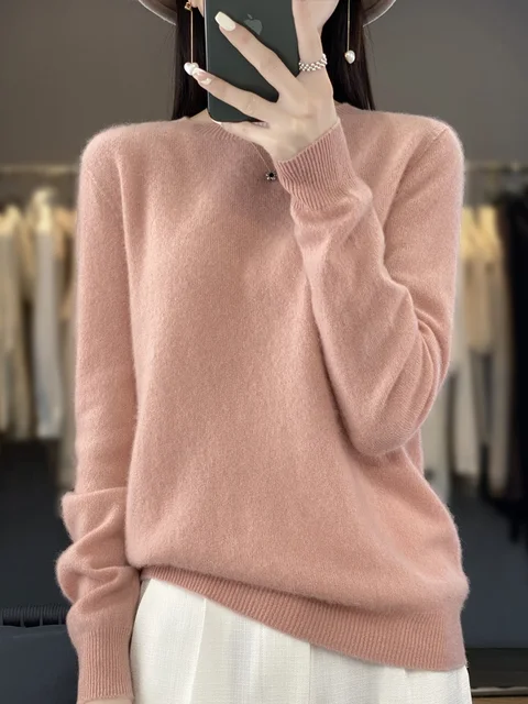 Nowy jesienno-zimowy 100% Merino pure color O-neck kaszmirowy sweter damski casualowy sweter z dzianiny