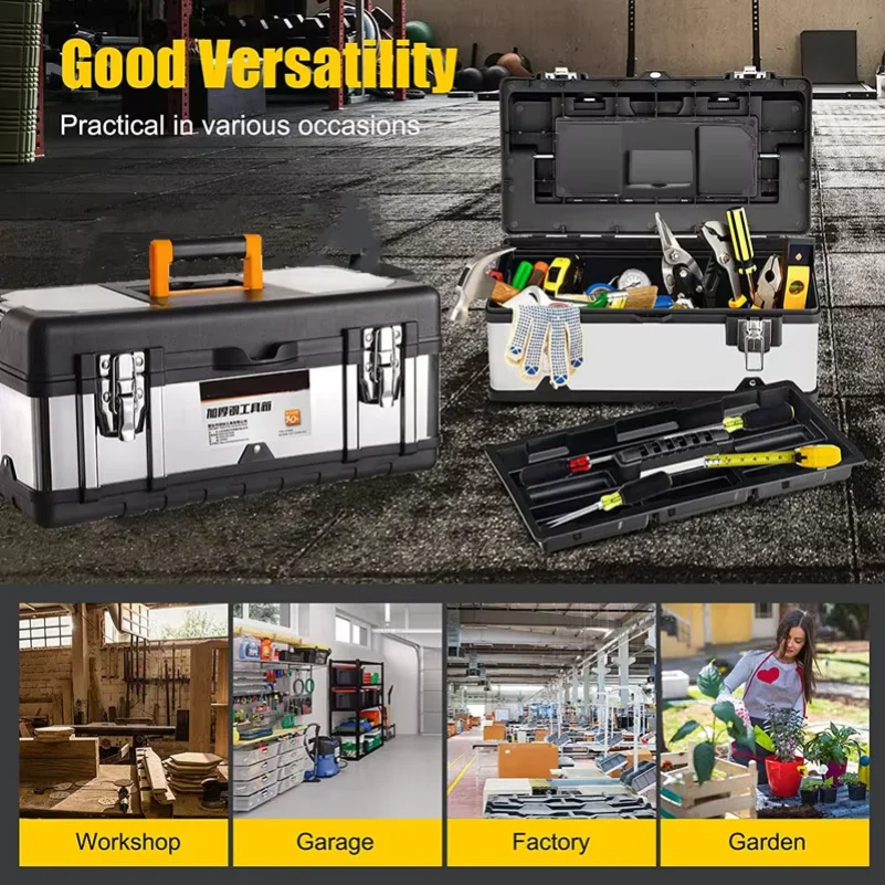 Household Portable Stainless Steel Tool Box Storage Box Industrial Grade Empty Large Toolbox Suitcase Metal Tool Organizer Box