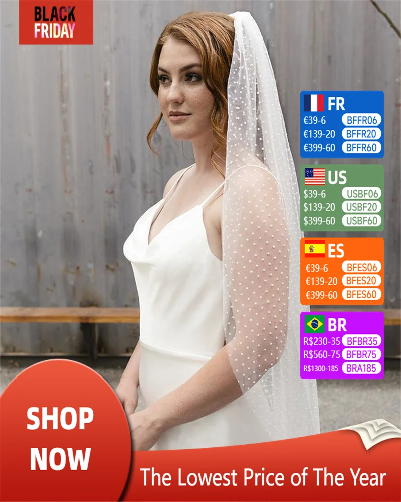 YouLaPan Velo da sposa Swiss Dot in cattedrale Velo da sposa con punta delle dita 1 livello Pizzo svizzero Accessorio da sposa in voile di alta qualità V185