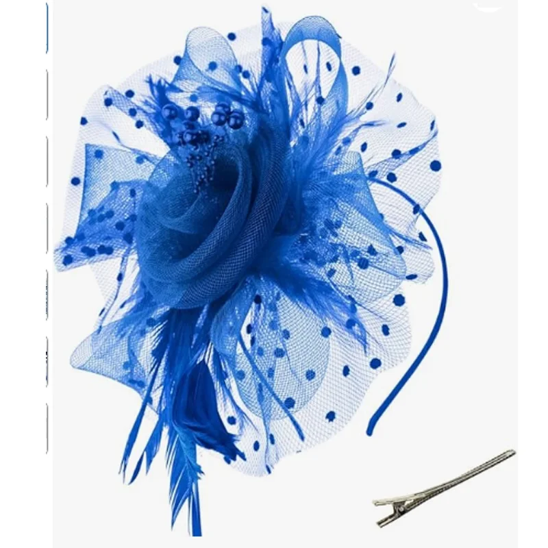 

1/5pcs/pack Fascinators Hat Flower Mesh Ribbons Feathers on a Headband and a Clip Tea Party Headwear for Girls and Women