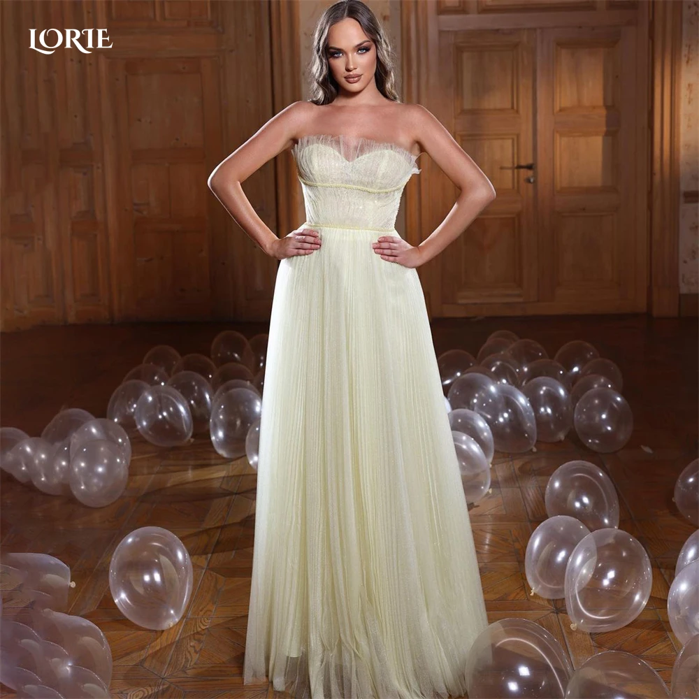 

LORIE Yellow Formal Prom Dresses Off Shoulder Ruched A-Line Sweetheart Pleated Bride Evening Dress Arabia Pageant Party Gowns