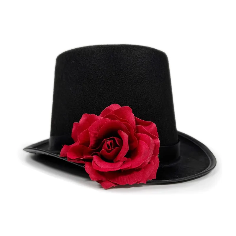 Halloween Party Red Rose Hat Stage Performance Black Rose Top Hat Flower Magic Hat Cosplay Accessory Anime Accessory - view 2