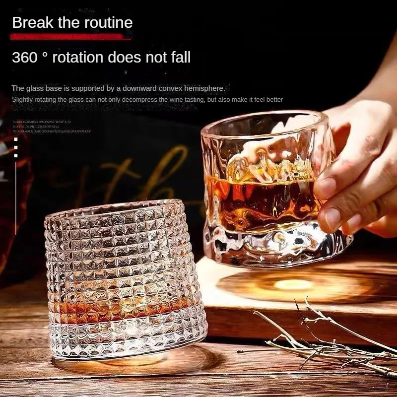 

1pcs Premium Whiskey Rotate Glass Cocktail Drinking Wine Beer Tumbler Bottom Drinking Alcohol Container Party Picnics Bar Cups