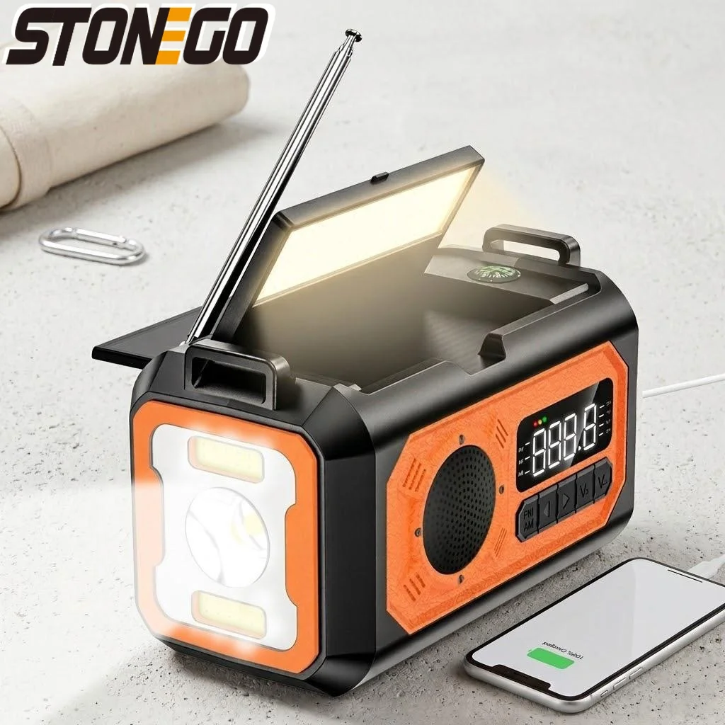 

12000mAh Portable AM FM NOAA Weather Radio Emergency Crank Rechargeable Lantern with Solar Panels for Camping Outdoor Activities