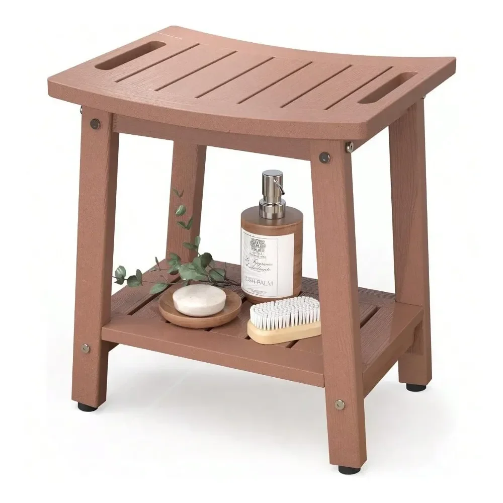 

Bench For Inside Shower White HDPE Shower Stool Waterproof Spa Bathroom Seat Chair With Handle Storage Shelf Adjustable Feet In