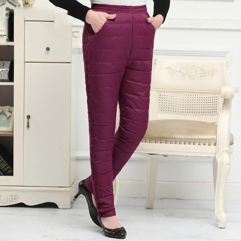 

Ultralight Cotton Pants Mother Black 90% White Duck Down Pants Women Winter Office Lady Baggy Casual Straight Trousers