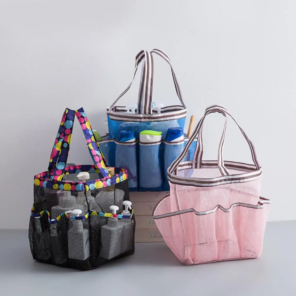 8-Pocket Mesh Shower Bag Portable Beach Swimming Wash Storage Bag Side Pockets Travel Bag Makeup Toiletry Storage Bags Handbags