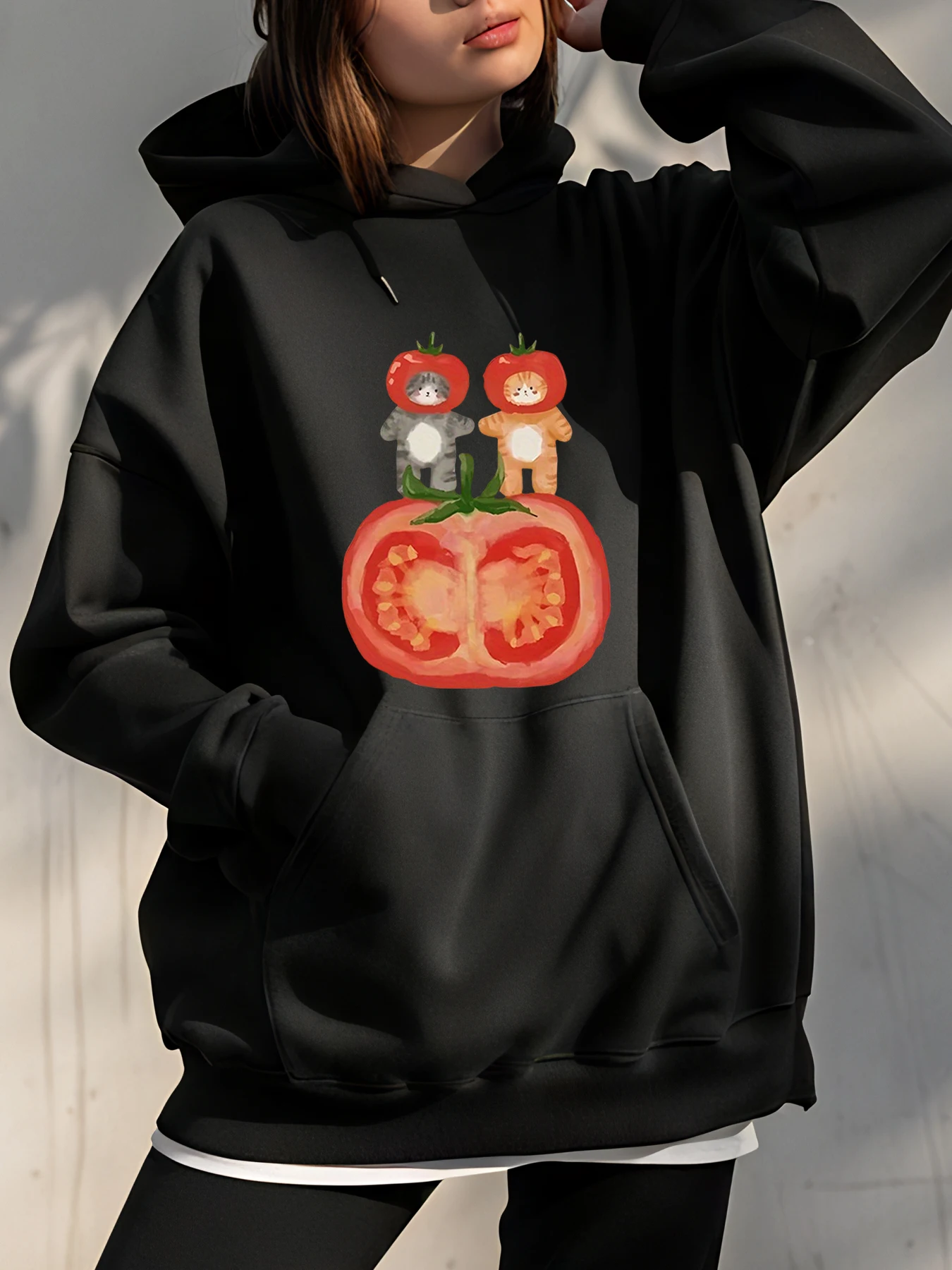 

Милая толстовка с принтом томатного медведя, женская повседневная толстовка, осенне-зимняя уличная одежда, модный наряд для подростков и молодых взрослых