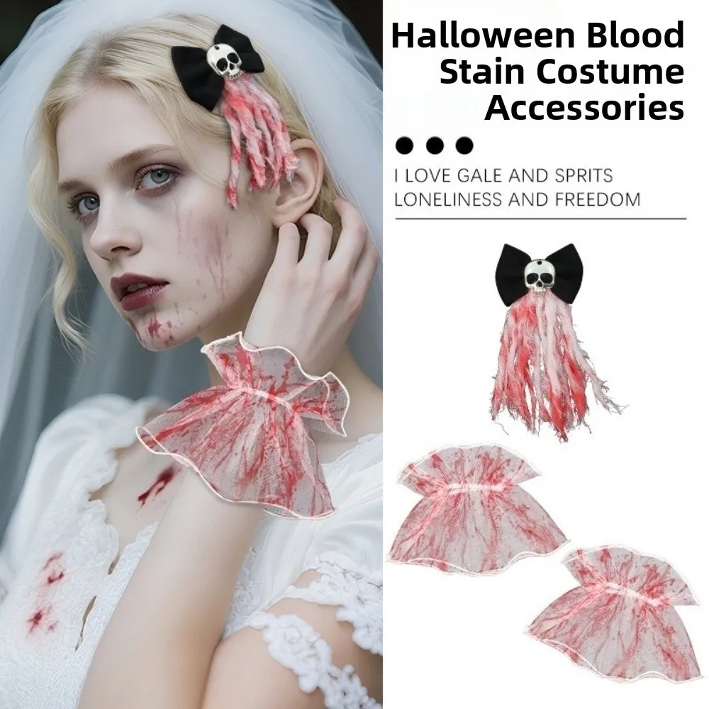 

Rose Halloween Bridal Headwear Gothic Dark Bloodstain Skeleton Hand Rose Hairpin Skeleton Hairpin Lace Hair Clip Bracelet