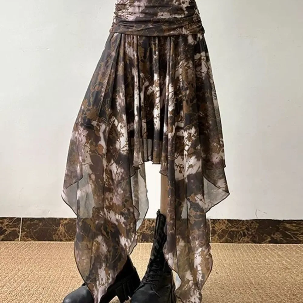 

Goth Fairycore Mesh Skirt Low Waist Asymmetrical Vintage Skirt Y2K Grunge Aesthetic Ruffle Layered Midi Skirt Inst Fashion Trend