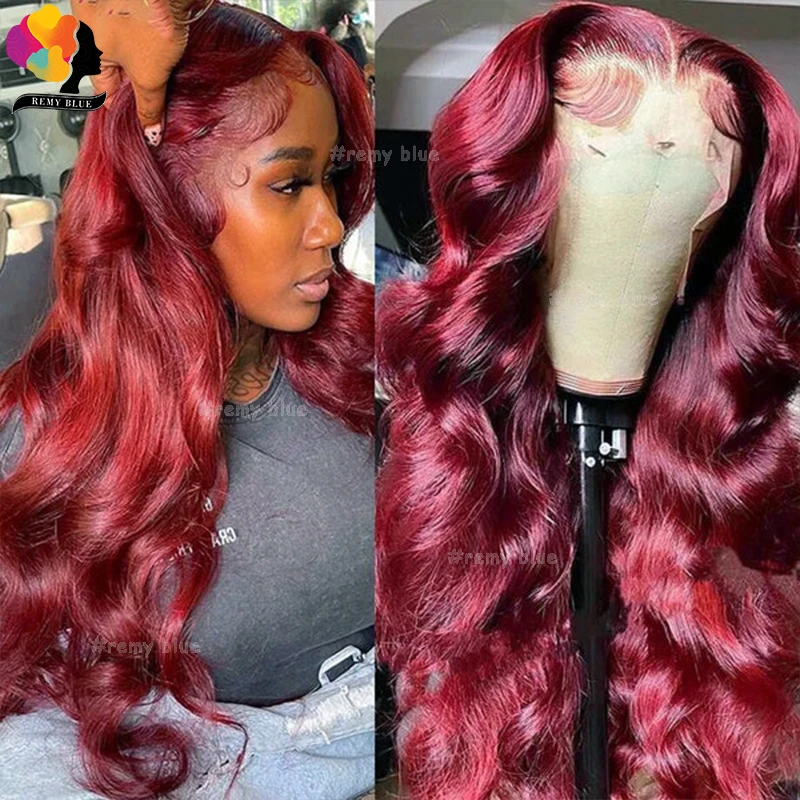 13x4 Body Wave Lace Front Wig Colored 99J Burgundy Red Curly Human Hair Wigs for Black Women 13x6 Lace Frontal Wigs Pre-Plucked